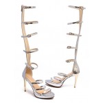 Silver Metallic Thin Straps Stiletto High Heels Gladiator Boots Sandals Shoes