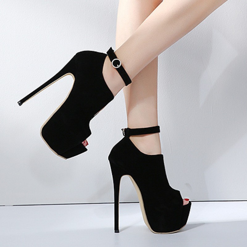 Black Suede Sexy Peep Toe Cut Out 