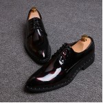 Red Black Glossy Patent Leather Studs Lace Up Oxfords Flats Dress Shoes