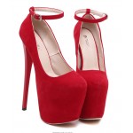 Red Suede Leather Platforms Stiletto Super High Heels Shoes