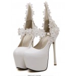 White Mary Jane Platforms Flowers Bridal Stiletto Super High Heels Shoes