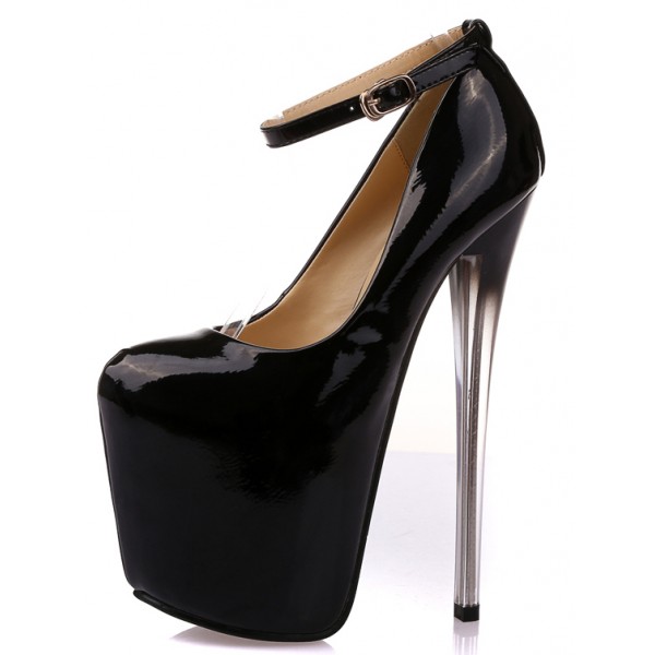 Black Patent Leather Platforms Stiletto Super High Heels Shoes