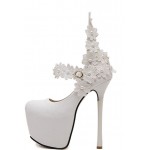 White Mary Jane Platforms Flowers Bridal Stiletto Super High Heels Shoes