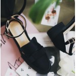 Black Satin Bow Mary Jane Flats Loafers Shoes