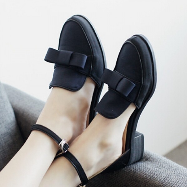 Black Satin Bow Mary Jane Flats Loafers Shoes