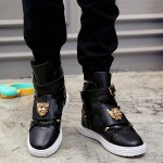 Black Gold Medusa Buckle High Top Mens Sneakers Shoes Boots