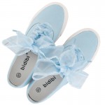 Blue Ribbon Giant Bow Lace Up Sneakers Flats Shoes