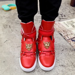 Red Gold Medusa Buckle High Top Mens Sneakers Shoes Boots