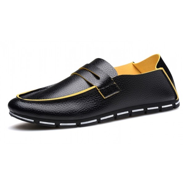 Black Leather Mens Casual Soft Sole Loafers Flats Shoes