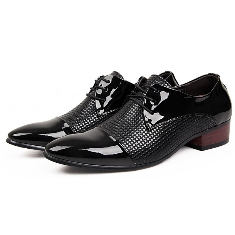 Black Patent Leather Point Head Lace Up 