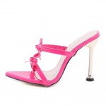 Pink Fushia Double Mini Bows Sandals High Stiletto Heels Shoes