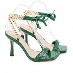 Green Gold Cross Ankle Chain Strap Stiletto High Heels Sandals Shoes 