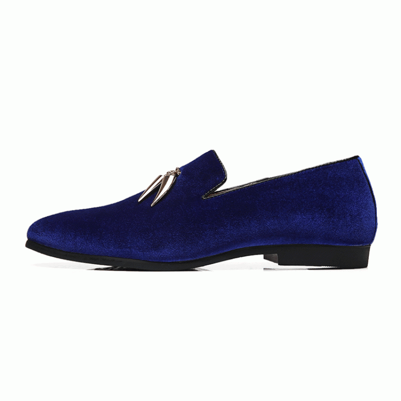 Blue Royal Velvet Gold Horn Mens Oxfords Loafers Dress Shoes Flats