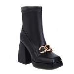 Black Gold Chain Block High Heels Boots Shoes