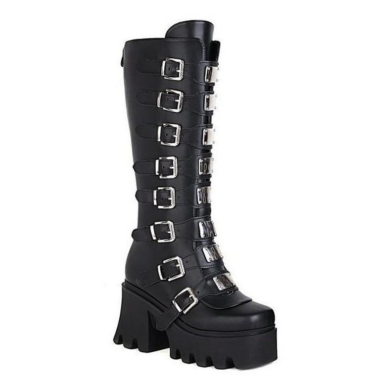 Black Multiple Buckles Straps Punk Rock Funky Platforms Chunky Sole ...