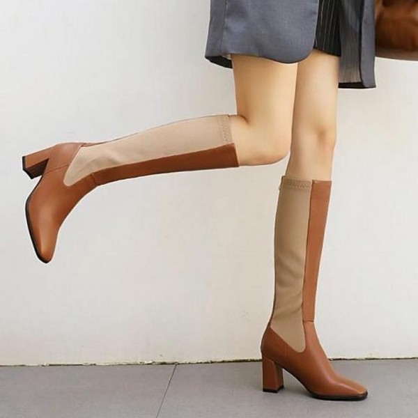 Brown Fashion Long Knee High Heels Boots Shoes