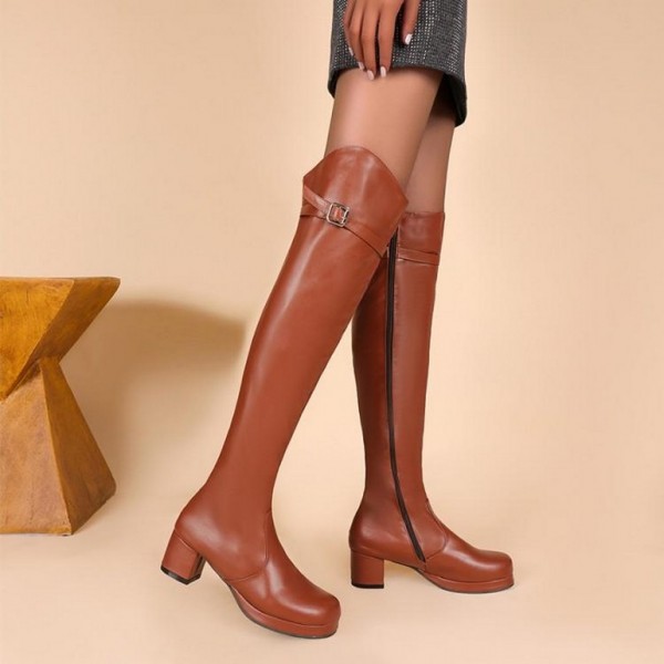 Brown Military Long Knee Long Thigh Boots Shoes