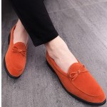 Orange Suede Bow Mens Oxfords Loafers Dress Dapper Man Shoes Flats