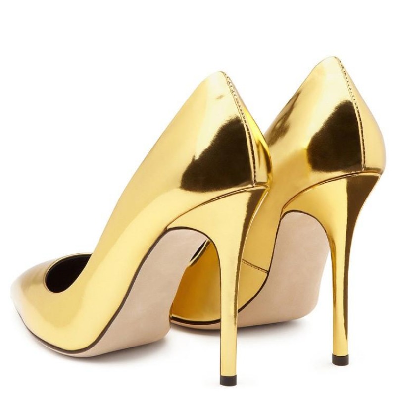 Gold Mirror Metallic Leather Pointed Toe High Stiletto Heels Shoes