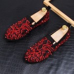 Black Red Spikes Embroidered Studs Loafers Dress Flats Shoes