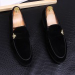 Black Velvet Gold Bee Prom Party Loafers Flats Dress Shoes