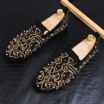 Black Gold Spikes Embroidered Studs Loafers Dress Flats Shoes