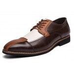 Brown White Patterned Oxfords Loafers Dress Dapper Man Shoes Flats