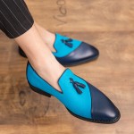 Blue Aqua Teal Tassels Leather Prom Party Loafers Flats Dress Shoes