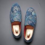 Blue Satin Embroidered Paisleys Dapper Man Loafers Dress Shoes Flats