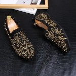 Black Gold Spikes Embroidered Studs Loafers Dress Flats Shoes