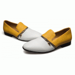 Yellow White Croc Point Head Patent Leather Loafers Flats Dress Shoes