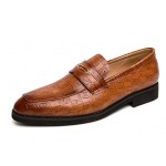 Brown Croc Formal Prom Party Loafers Flats Dress Shoes