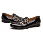Black Patent Wool Studs Monk Straps Leather Loafers Flats Dress Shoes