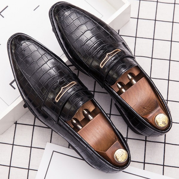 Black Croc Formal Prom Party Loafers Flats Dress Shoes