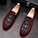 Black Red Diamantes Embroidered Bee Loafers Dress Flats Shoes