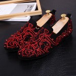 Black Red Spikes Embroidered Studs Loafers Dress Flats Shoes
