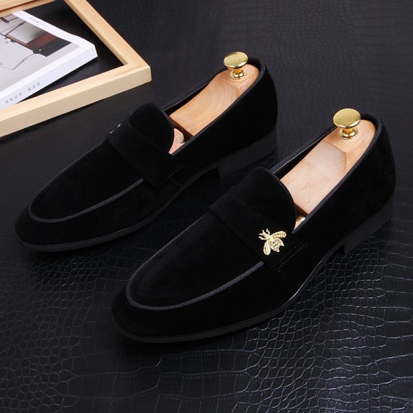 LAST PAIR Black Suede Gold Bees Loafers Dress Flats Shoes sz 39 40 43 44