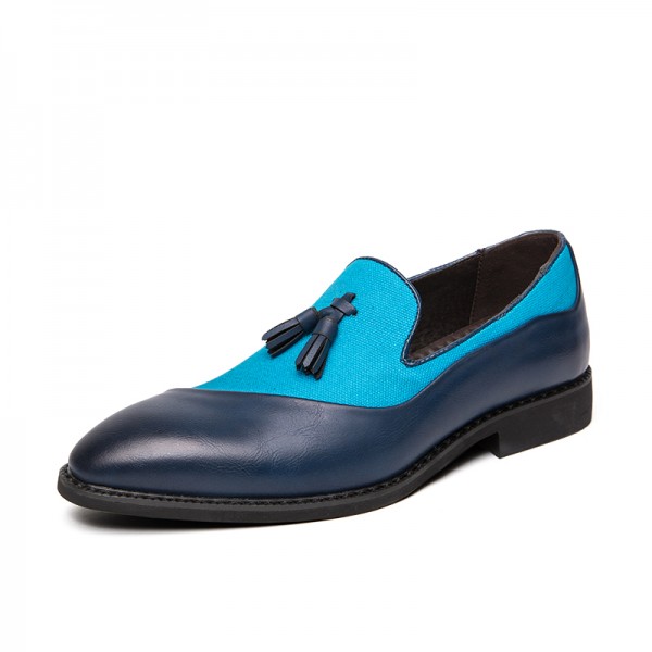 Blue Aqua Teal Tassels Leather Prom Party Loafers Flats Dress Shoes
