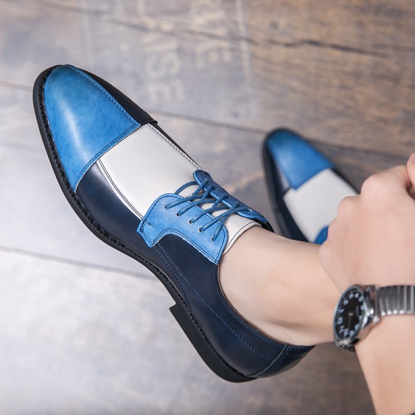 Blue White Patterned Oxfords Loafers Dress Dapper Man Shoes Flats