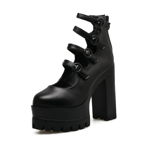 Black Straps Platforms Punk Rock Chunky High Heels Mary Jane Shoes