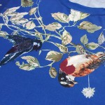 Blue White Leaves Birds Round Neck Short Sleeves Mens T-Shirt