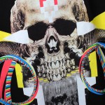 Black Colorful Skull Horn Earrings Round Neck Short Sleeves Funky Mens T-Shirt