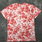 White Red Flowers Leaves Round Neck Short Sleeves Funky Mens T-Shirt