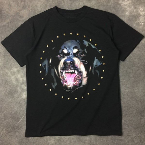 Black Dog Rottweiler Fierce Round Neck Short Sleeves Funky Mens T-Shirt