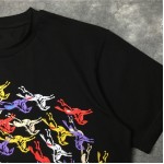 Black Colorful Running Horses Circle Round Neck Short Sleeves Funky Mens T-Shirt