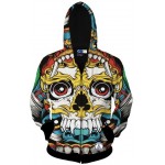 Colorful Maya Tribal Six Eyes Skulls Totem Long Sleeves Mens Jacket Winter Hooded Hoodies