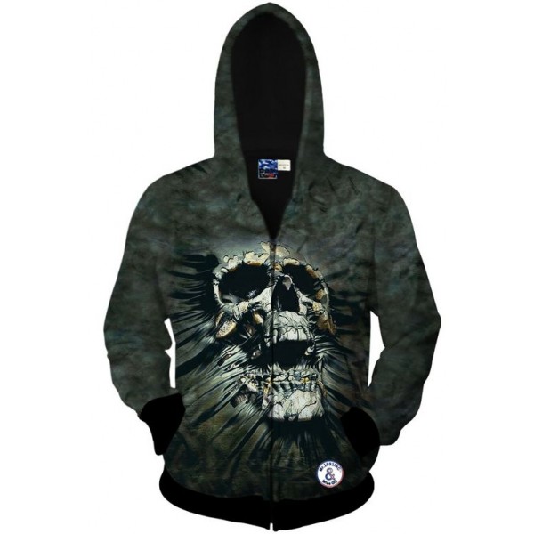 Grey Screaming Skull Long Sleeves Mens Jacket Winter Hooded Hoodies