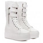 White Platforms Hidden Wedges Zippers Punk Rock High Top Sneakers Boots Shoes