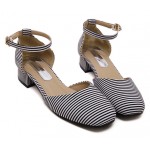 Black White Stripes Ankle Straps Sandals Shoes