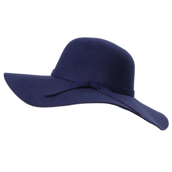 Blue Navy Broad Wide Brim Woolen Lady Hat